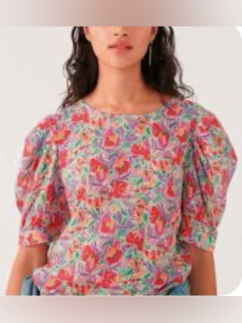 Ba&sh Amael Floral Puff-Sleeve, Tie O pen Back Blouse - Pink, Green, Purple